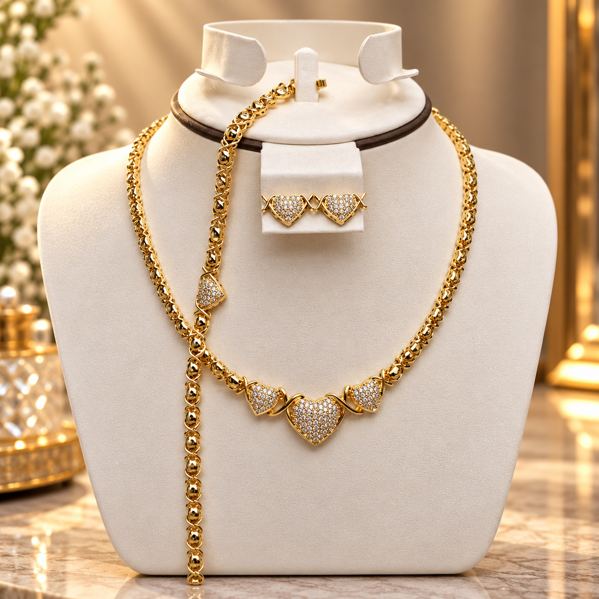 Gold Heart Jewelry Set